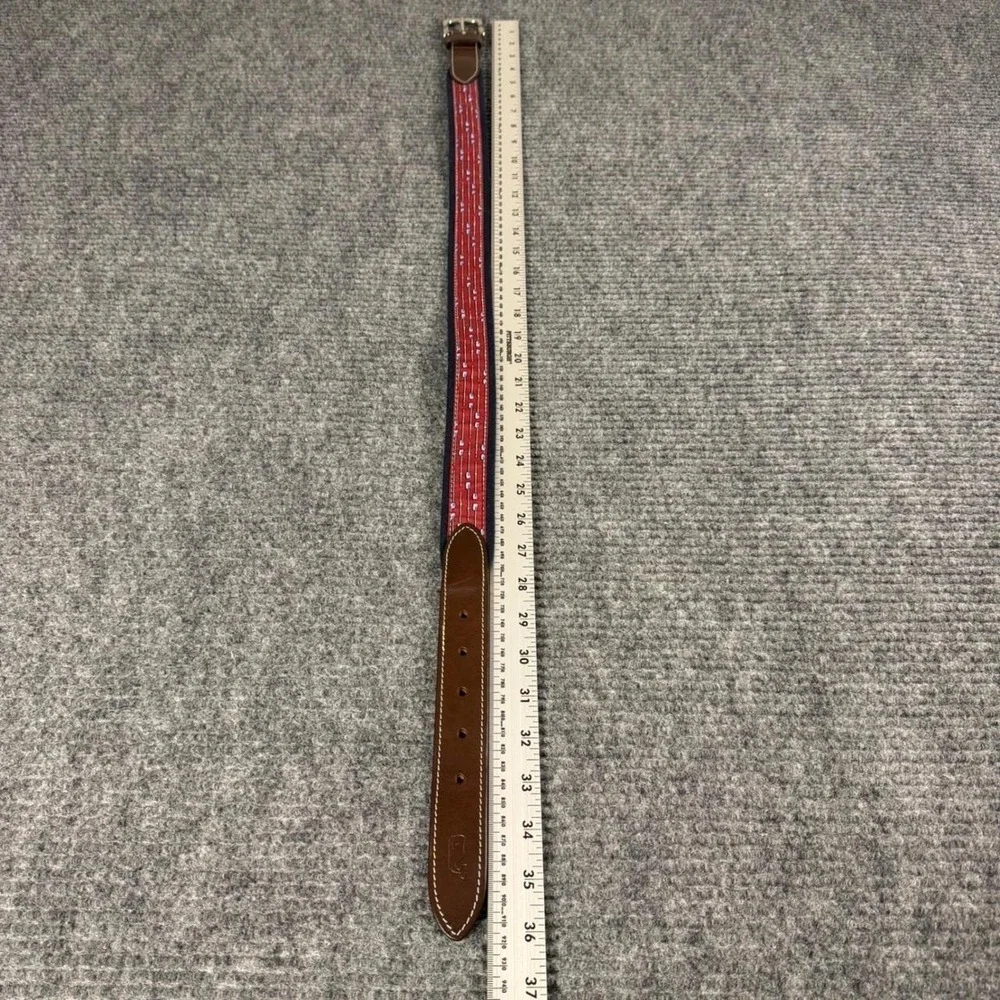 Vineyard Vines Mens Navy Red Oar Rowing Canvas Leather Club Belt Size 30 USA